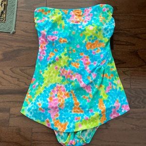 Orvis Strapless Bathing Suit sz 8 Blue Gre…